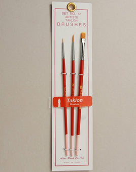 Atlas Brushes - Golden Taklon Brush Set, in 3 Sizes, 1 (Flat), 0, 10/0 - Hobby Recreation Products