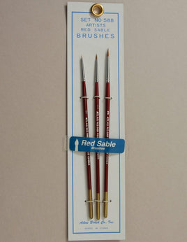 Atlas Brushes - Red Sable Brush Set in 3 Sizes 0, 5/0, 10/0 - Hobby Recreation Products