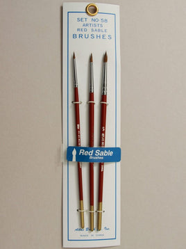 Atlas Brushes - Red Sable Brush Set in 3 Sizes 5, 3, 1 - Hobby Recreation Products