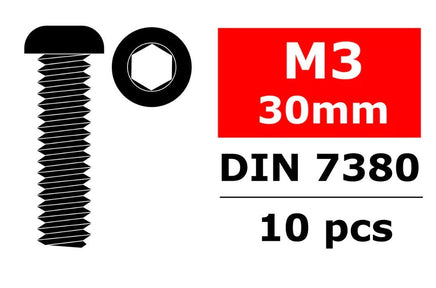 Corally - Hex Button Head Screw, M3x30, Steel, 10 pcs - Hobby Recreation Products