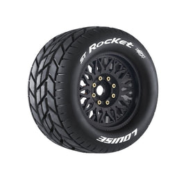 Louise R/C - MFT ST - Rocket Sport 1/8 Stadium Truck Tires, 0" & 1/2" Offset, 17mm Removable Hex, on Black Rim (2) - Hobby Recreation Products