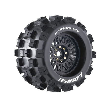 Louise R/C - MT - Mcross Sport 1/8 Monster Truck Tires, 0" & 1/2" Offset, 17mm Removable Hex, on Black Rim (2) - Hobby Recreation Products