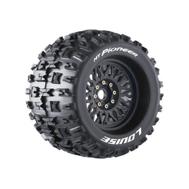 Louise R/C - MT - Pioneer Sport 1/8 Monster Truck Tires, 0" & 1/2" Offset, 17mm Removable Hex, on Black Rim (2) - Hobby Recreation Products