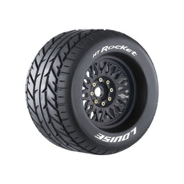 Louise R/C - MT - Rocket Sport 1/8 Monster Truck Tires, 0" & 1/2" Offset, 17mm Removable Hex, on Black Rim (2) - Hobby Recreation Products