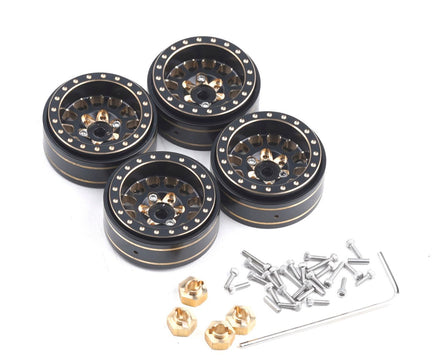 Power Hobby - Axial SCX24 1.0" Black / Gold Brass Beadlock Crawler Wheels 1/24 - Hobby Recreation Products