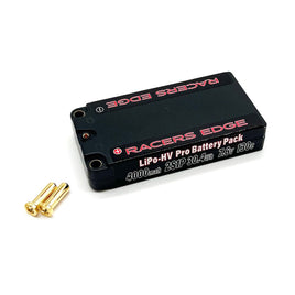 Racers Edge - 4000mAh 2S 7.6V 130C LCG Shorty Hard Case Lipo Battery Pack with 5mm Bullet Plug - Hobby Recreation Products