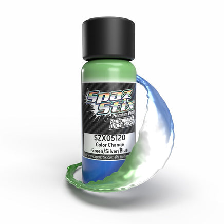 Spaz Stix - Color Change Airbrush Paint, Green/Silver/Blue, 2oz Bottle - Hobby Recreation Products