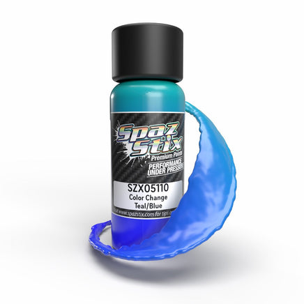 Spaz Stix - Color Change Airbrush Paint, Teal/Blue, 2oz Bottle - Hobby Recreation Products