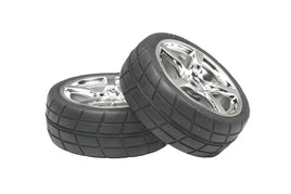 Tamiya - 5-Spoke Metal Plated Wheel with Cemented Radial Tire, 24mm, Offset 0, 2pcs - Hobby Recreation Products