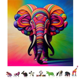 ZenChalet Puzzles - Colorful Elephant Wooden Jigsaw Puzzle, 500 pcs - Hobby Recreation Products