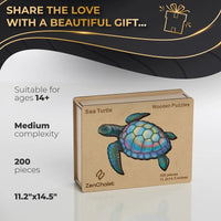 ZenChalet Puzzles - Sea Turtle Wooden Jigsaw Puzzle, 200 pcs - Hobby Recreation Products