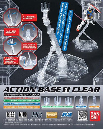 Bandai - Clear Action Base 1 Display Stand for 1/100 Scale Models - Hobby Recreation Products