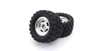 Kyosho - Glued Tire and Wheel, Satin Chrome, Mad Wagon VE, 2pcs - Hobby Recreation Products