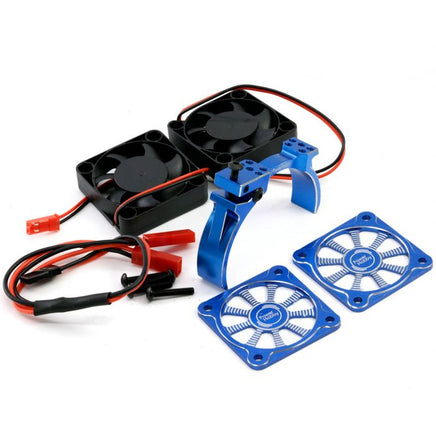 Power Hobby - 1/5 Aluminum Heatsink with 40mm Dual High Speed Cooling Fans and Cover, Blue - Hobby Recreation Products