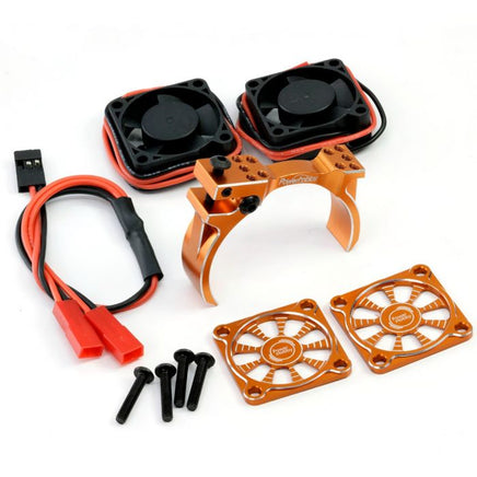 Power Hobby - 1/8 Aluminum Heatsink 30mm Twin Turbo High Speed Cooling Fans, Orange - Hobby Recreation Products