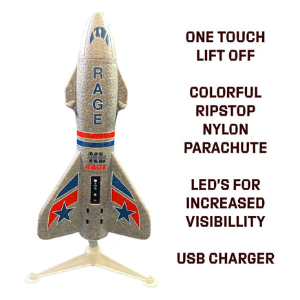 Rage R/C - Spinner Missile XL Electric Free-Flight Rocket with Parachute and LEDs, Gray - Hobby Recreation Products