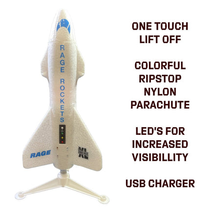 Rage R/C - Spinner Missile XL Electric Free-Flight Rocket with Parachute and LEDs, White - Hobby Recreation Products