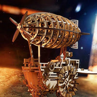 Robotime - Mechanical Wood Models; Airship Air Vehicle - with wind-up spring - Hobby Recreation Products